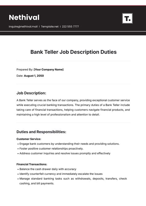 stl teller job description|Sample Teller Job Description Duties Template Form .
